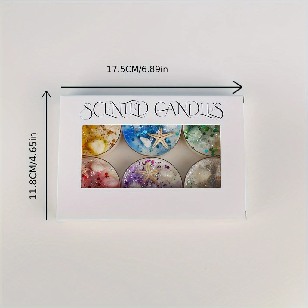 Seashell scented candle gift set box dimensions: 17.5 cm/6.89 in and 11.8 cm/4.65 in