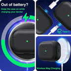 Black AirPods case with keychain ring, showing wireless charging alignment