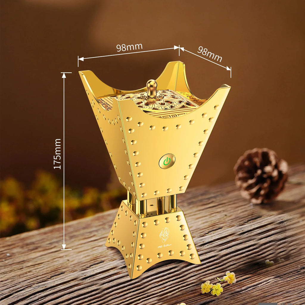 Gold electric incense burner with size markings, star-shaped body