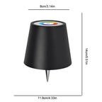 Black wine bottle LED lamp with 8cm top width and 14cm height measurements