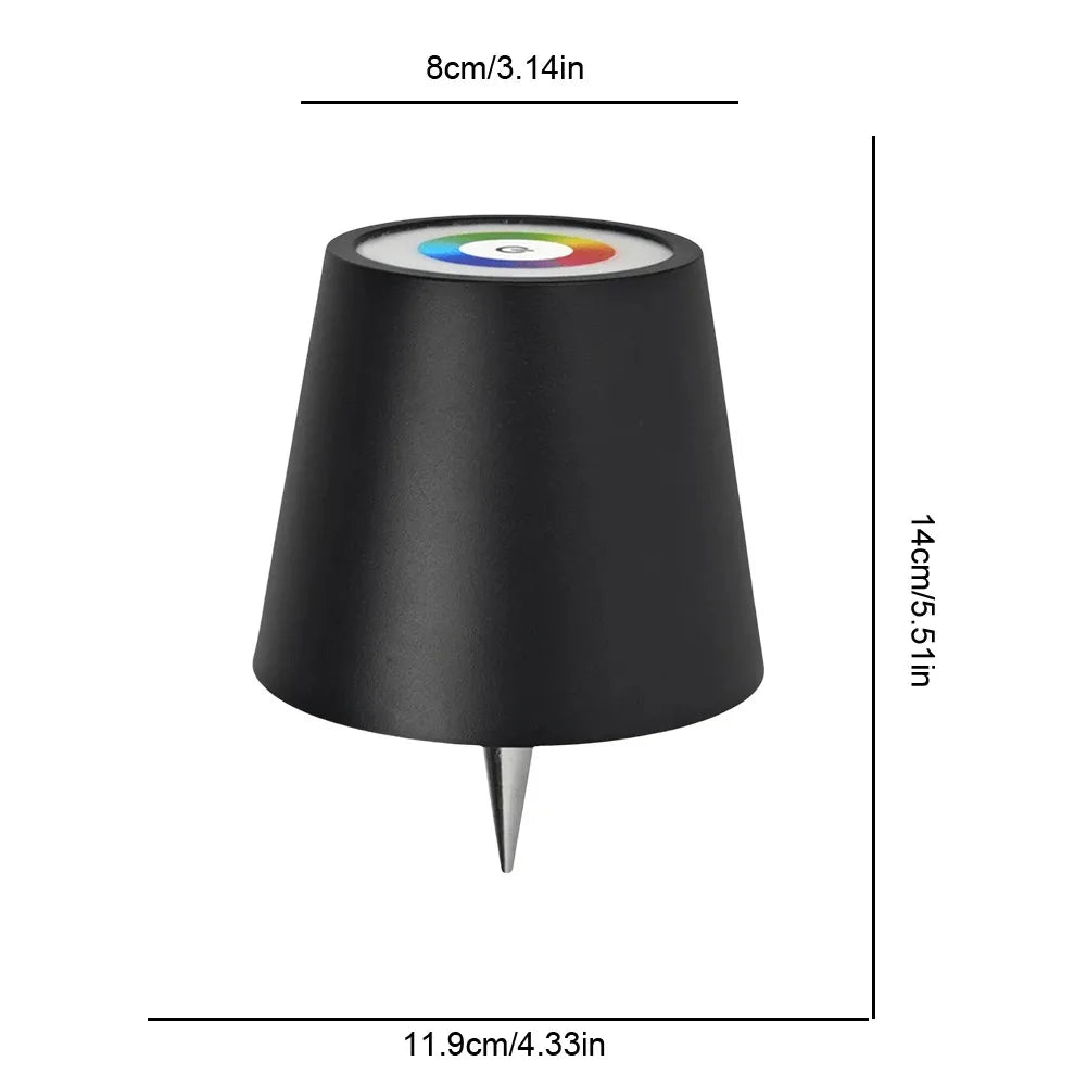 Black wine bottle LED lamp with 8cm top width and 14cm height measurements