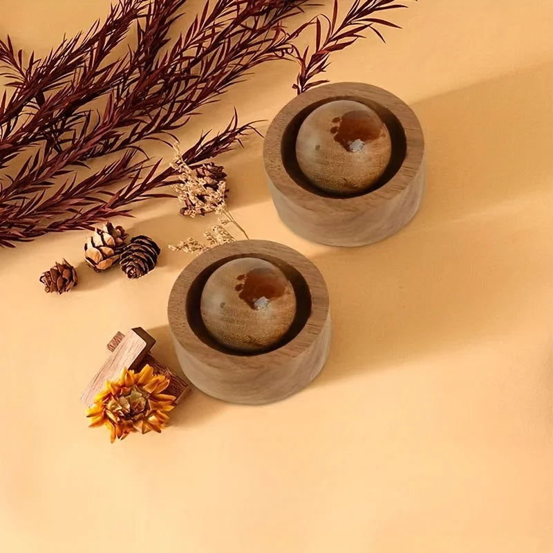 Natural wood mini aroma diffuser with round scent ball in a circular base
