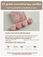 4-piece rose candle gift set information card with box and rose candle sizes