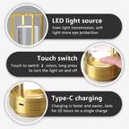 Gold cordless touch reading lamp features: touch switch and Type-C charging port