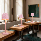 Rose blush touch lamp with ripple shade and square base