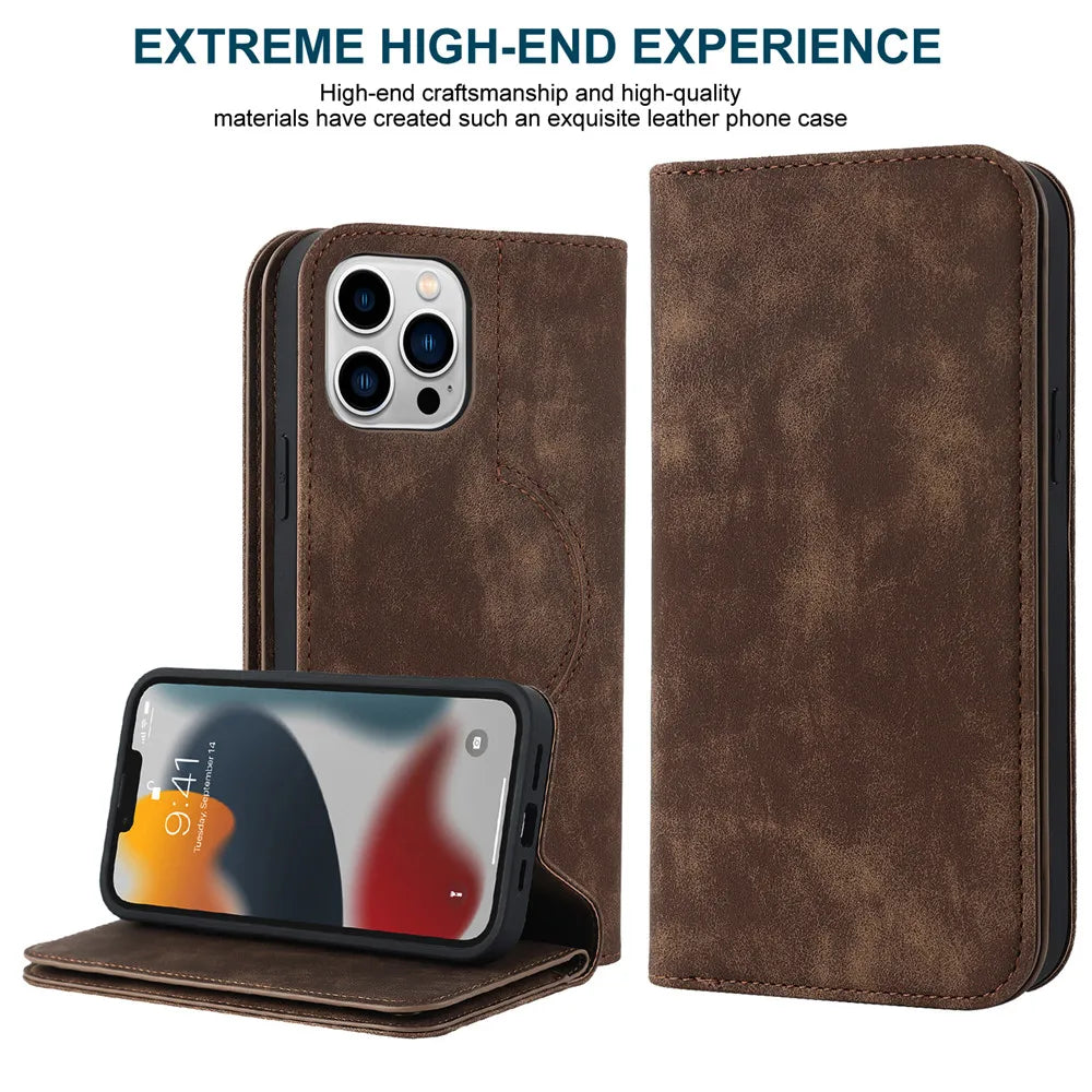 Cognac brown MagSafe kickstand wallet with leather finish and card compartment