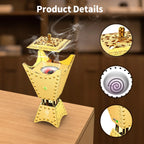 Gold electric incense burner detail view with burner well and power icon