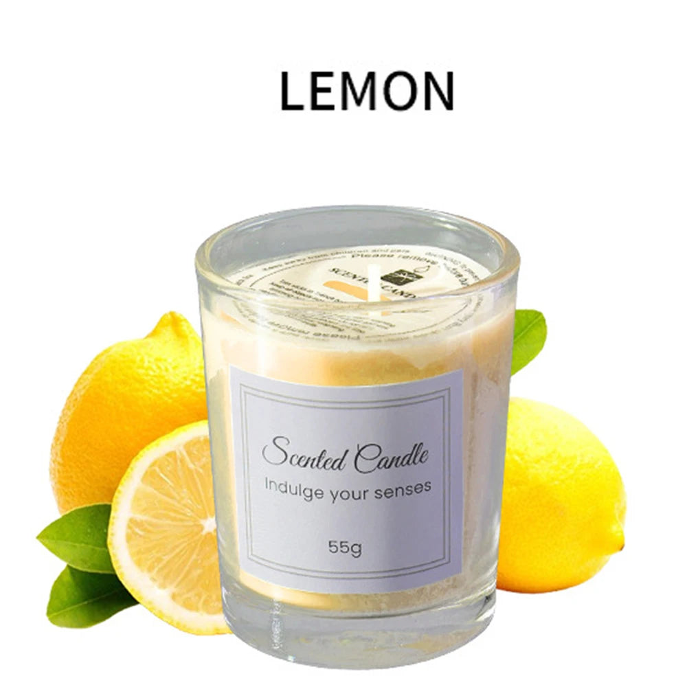 LEMON scented candle in a clear glass jar, 55g