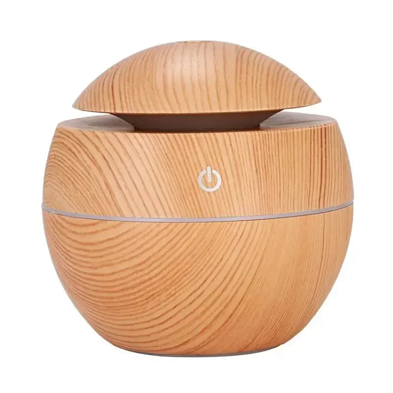 Light wood grain air humidifier with domed lid and center power button