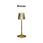 Bronze rechargeable desk lamp with fabric shade and square base