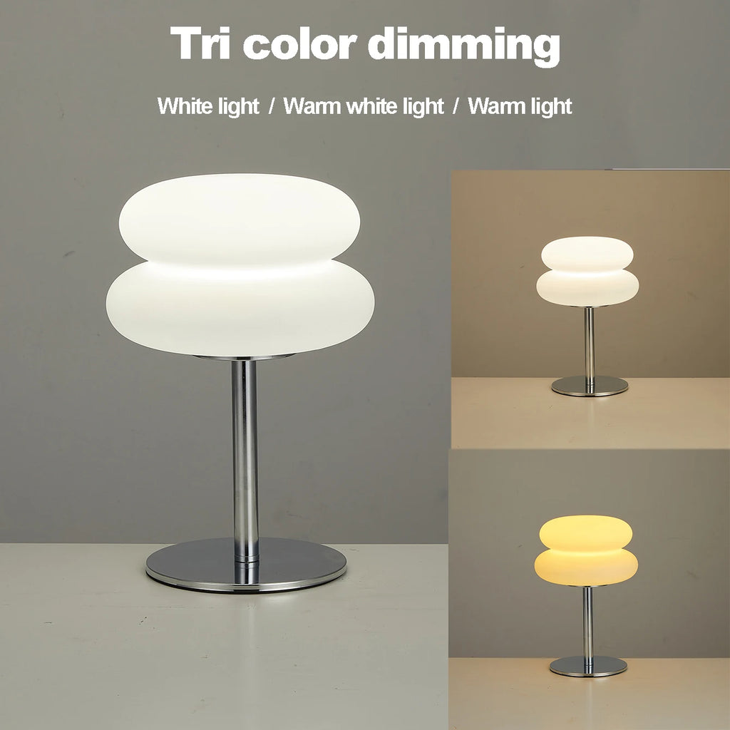 Mushroom USB ambient table lamp with tri-color glow: white, warm white, and warm light.