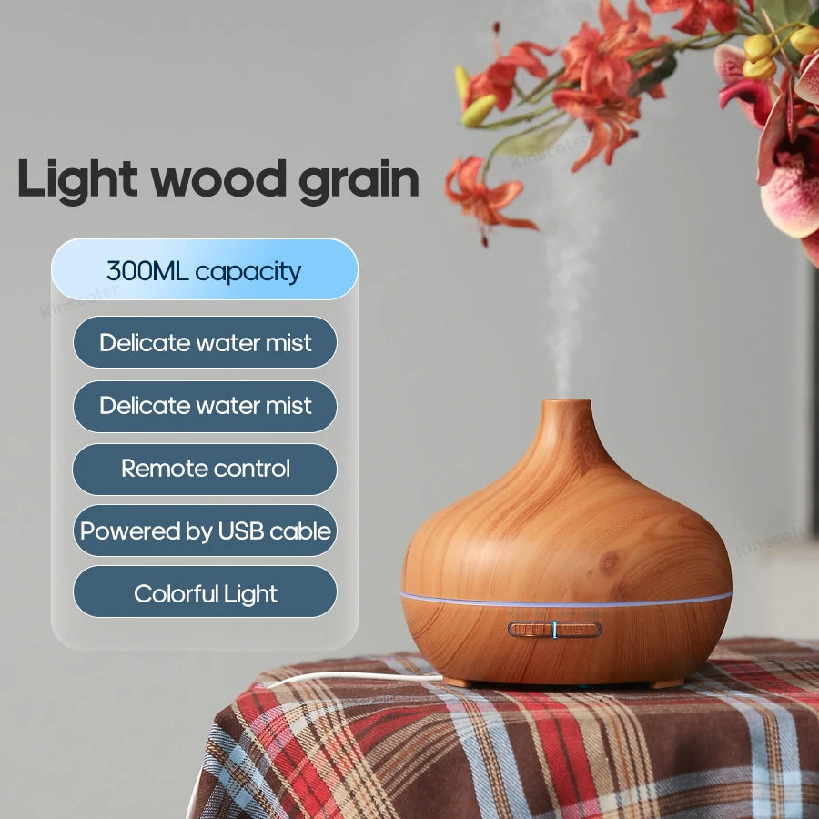 Light wood grain 300ml aroma diffuser with delicate mist and USB power