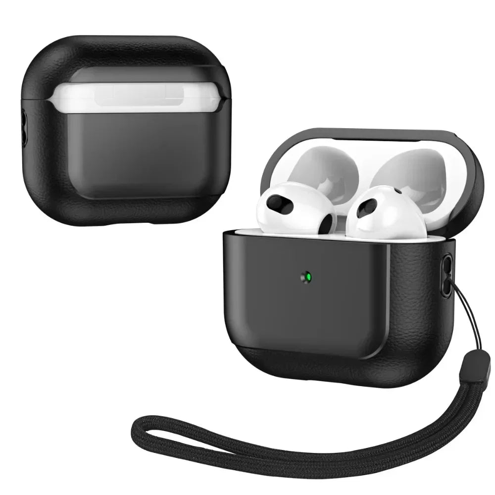 Naqsh AirPods Pro case dark grey leather-look with lanyard, open view