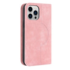 Pink leather phone wallet case with camera cutout and circular card pocket