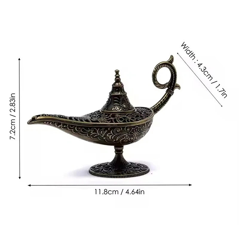 Antique lamp candle burner on pedestal, height and width diagram shown