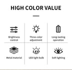 Classic stepless dimming table lamp features graphic: brightness control, three-color