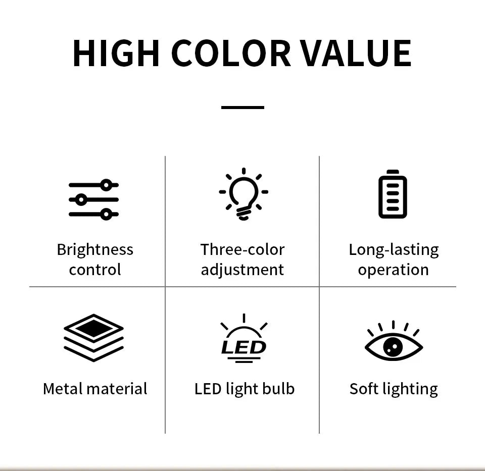 Classic stepless dimming table lamp features graphic: brightness control, three-color