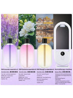 Aroma diffuser set with refill oils: lavender (purple), Gardenia (pink), Shangri La (yellow)
