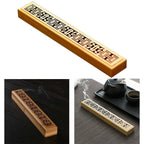Bamboo incense box holder, long rectangle with geometric carved design