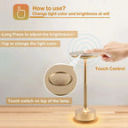 Champagne gold wireless touch lamp with top touch control and glowing base