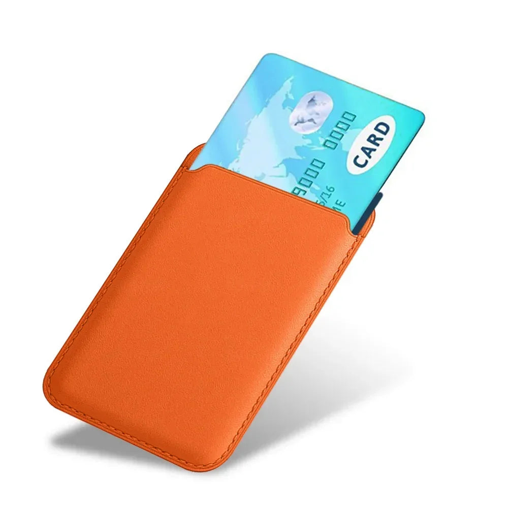 Magnetic wallet, orange wallet-style card holder with magnetic closure