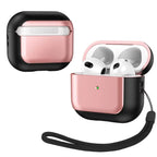 Luxury AirPods Pro case pink leather-look with lanyard, open view and earbuds inside