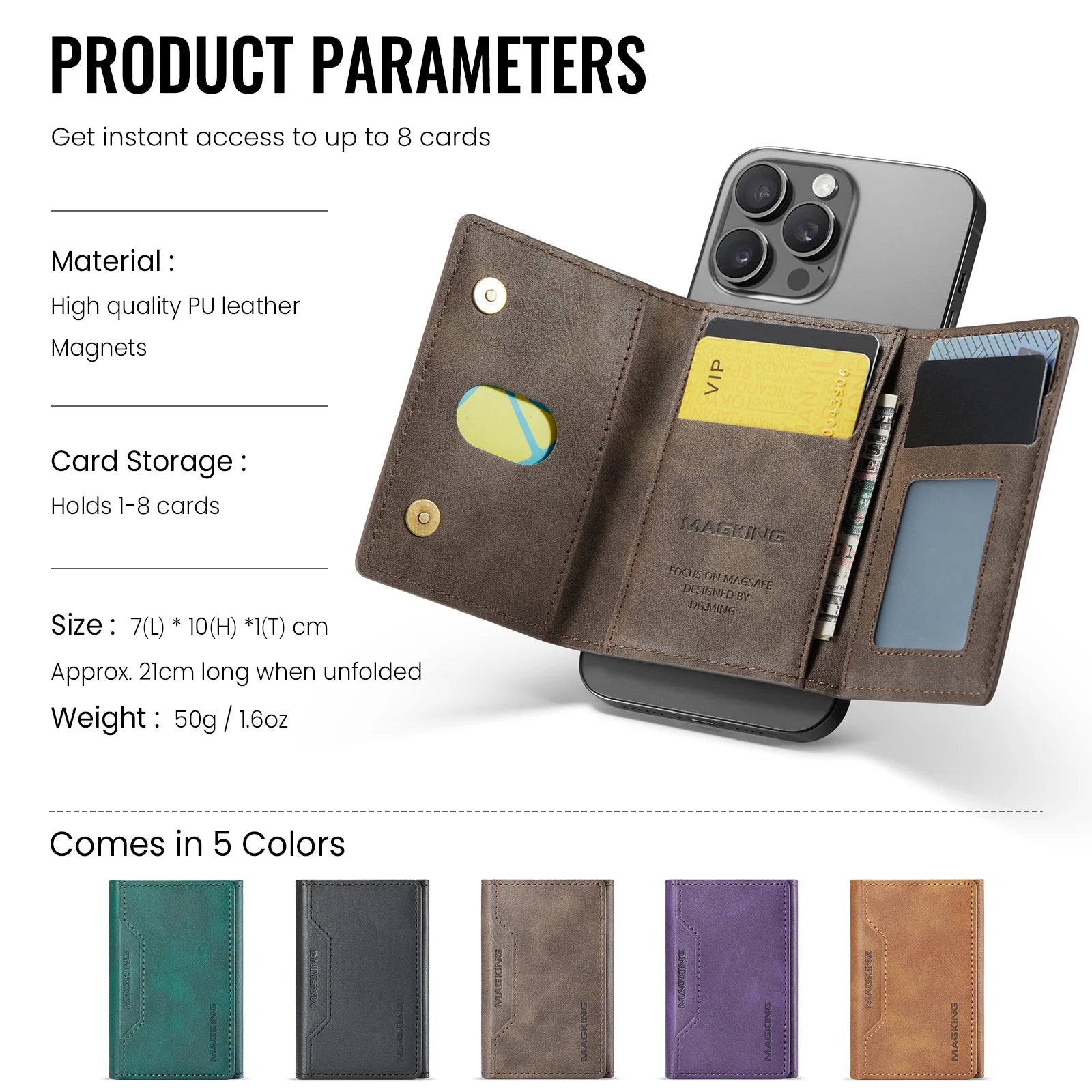 Slim leather wallet, brown, with inner card compartments and card window.