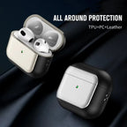 Light case with earbuds in plated lanyard AirPods case; leather-protective outer