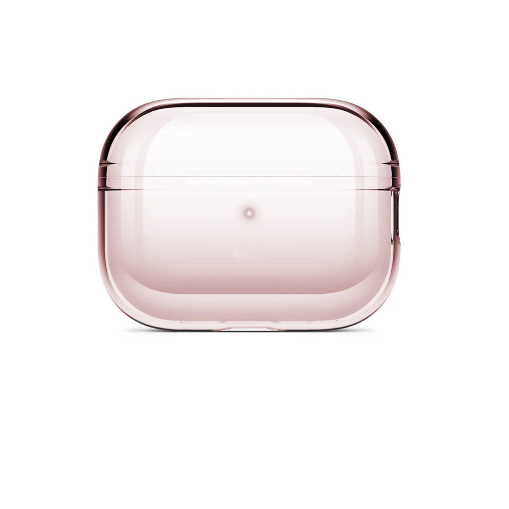 Clear shield AirPods case in translucent rose with protective top and side edges