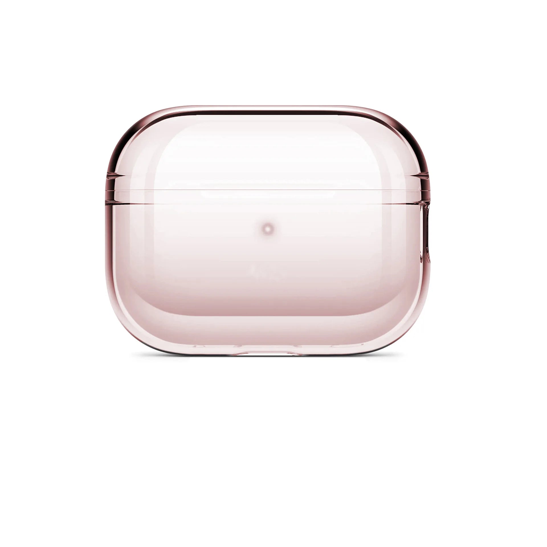 Clear shield AirPods case in translucent rose with protective top and side edges