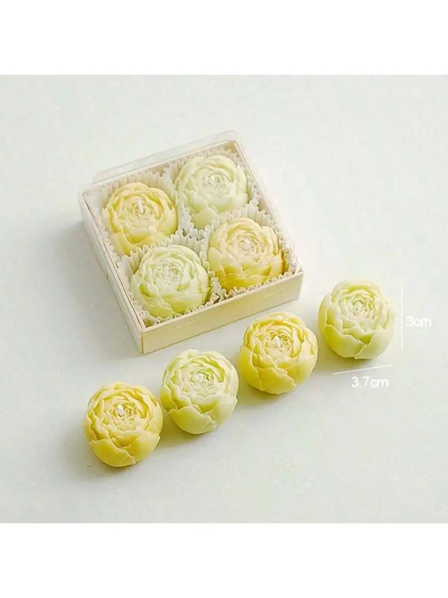 Floral bouquet scented candle set, emerald-green rose candles in wooden box