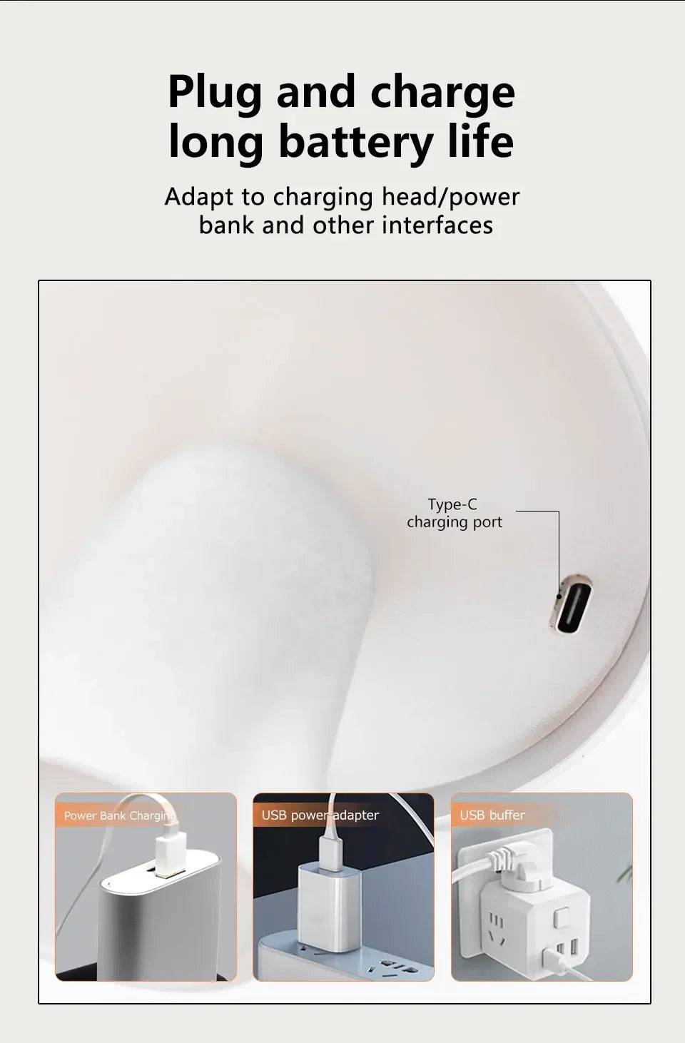USB rechargeable desk lamp showing Type-C charging port on the lamp body
