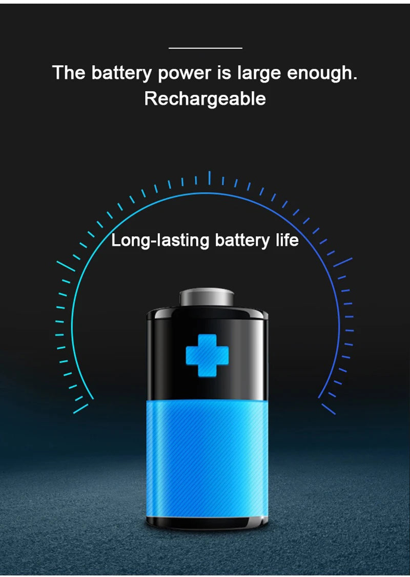 Rechargeable battery graphic showing long-lasting power for the cordless LED lamp