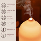 Ivory white 100ml ceramic diffuser with ultrasonic mist, 1H/2H settings and light option