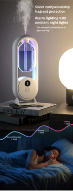 Portable rechargeable aroma diffuser with purple-blue LED glow for night use