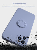 Silicone MagSafe phone case in blue-gray with full-edged bumper and circular MagSafe ring