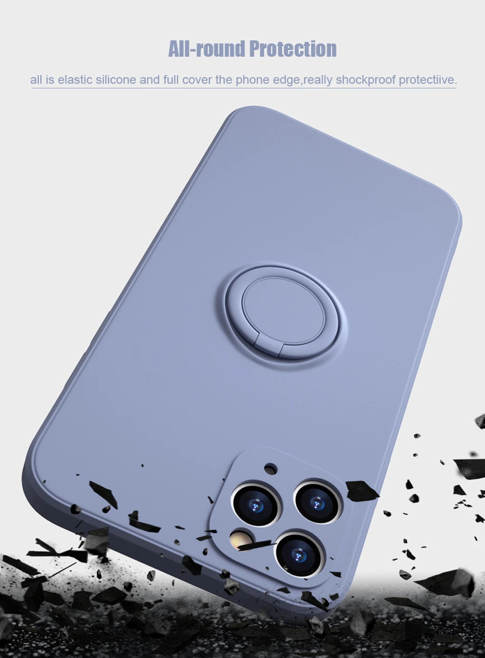 Silicone MagSafe phone case in blue-gray with full-edged bumper and circular MagSafe ring
