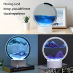 Compact cordless reading lamp with circular LED ring; blue sand display on white base
