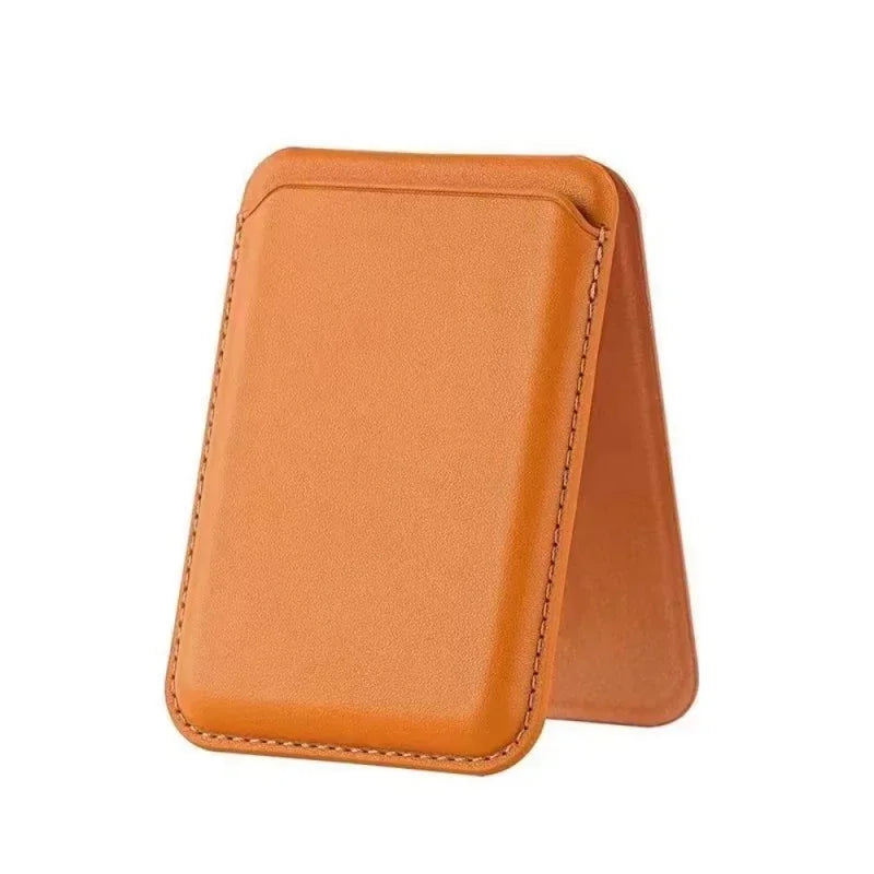 Bastion magnetic stand wallet, rust orange textured leather with visible stitching