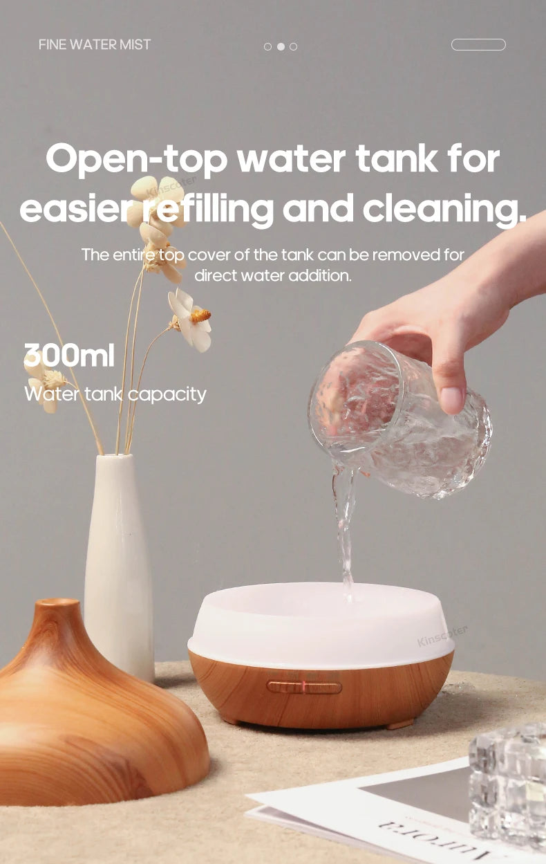 Open-top 300ml aroma diffuser base with water tank and easy refill