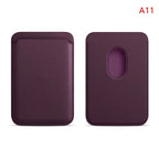 Magnetic wallet, dark purple leather-style cover with oval magnetic contact window