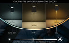 Wireless touch table lamp showing cool, neutral, and warm light modes by touch control