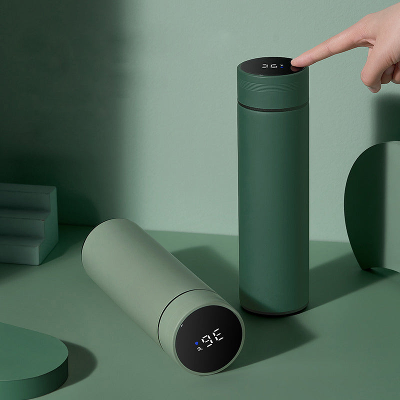 Heritage smart thermos flask, green body with digital temperature display and hand