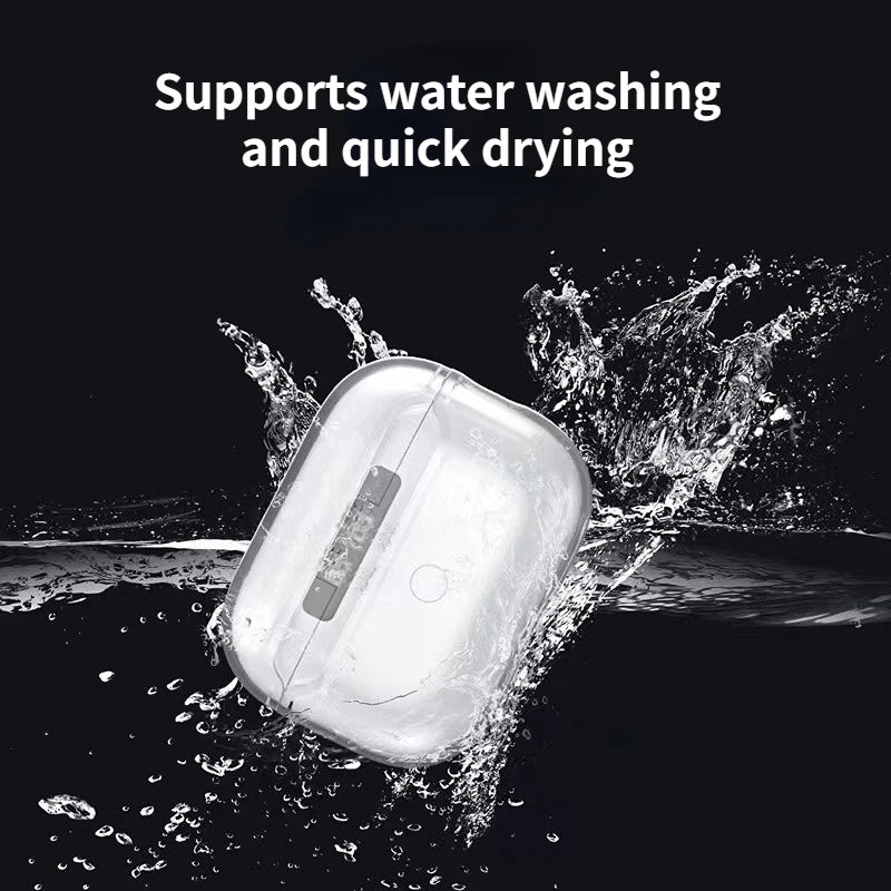 Clear protective AirPods case shell with open ports and lanyard loop