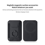 Black magnetic card wallet with ring holder and back panel