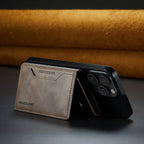 Gray slim leather wallet with card opening and embossed branding