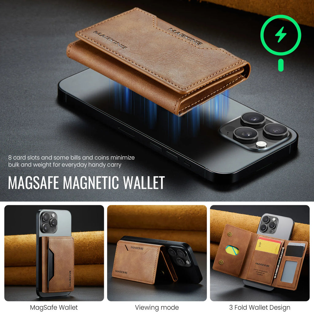 Slim leather wallet, tan brown, top view with stitched fold and card pocket.