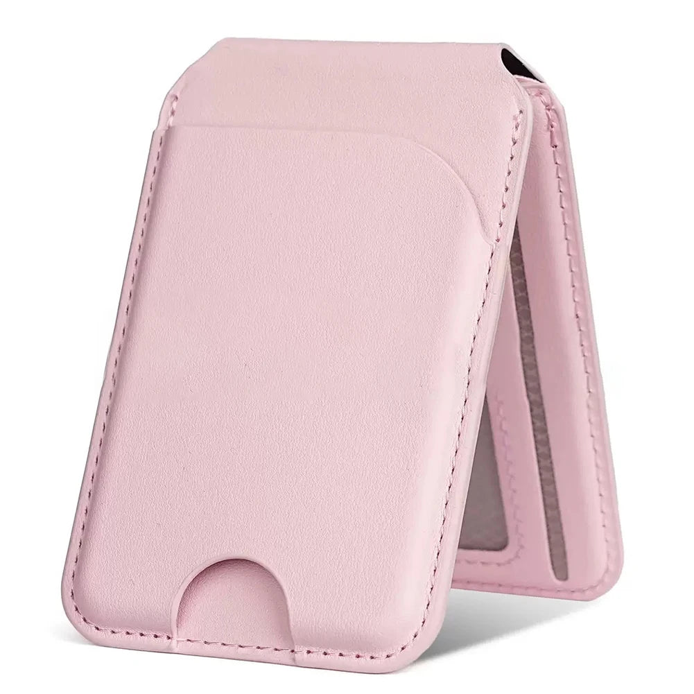 2-in-1 MagSafe wallet stand in blush pink, textured leather with card holder window