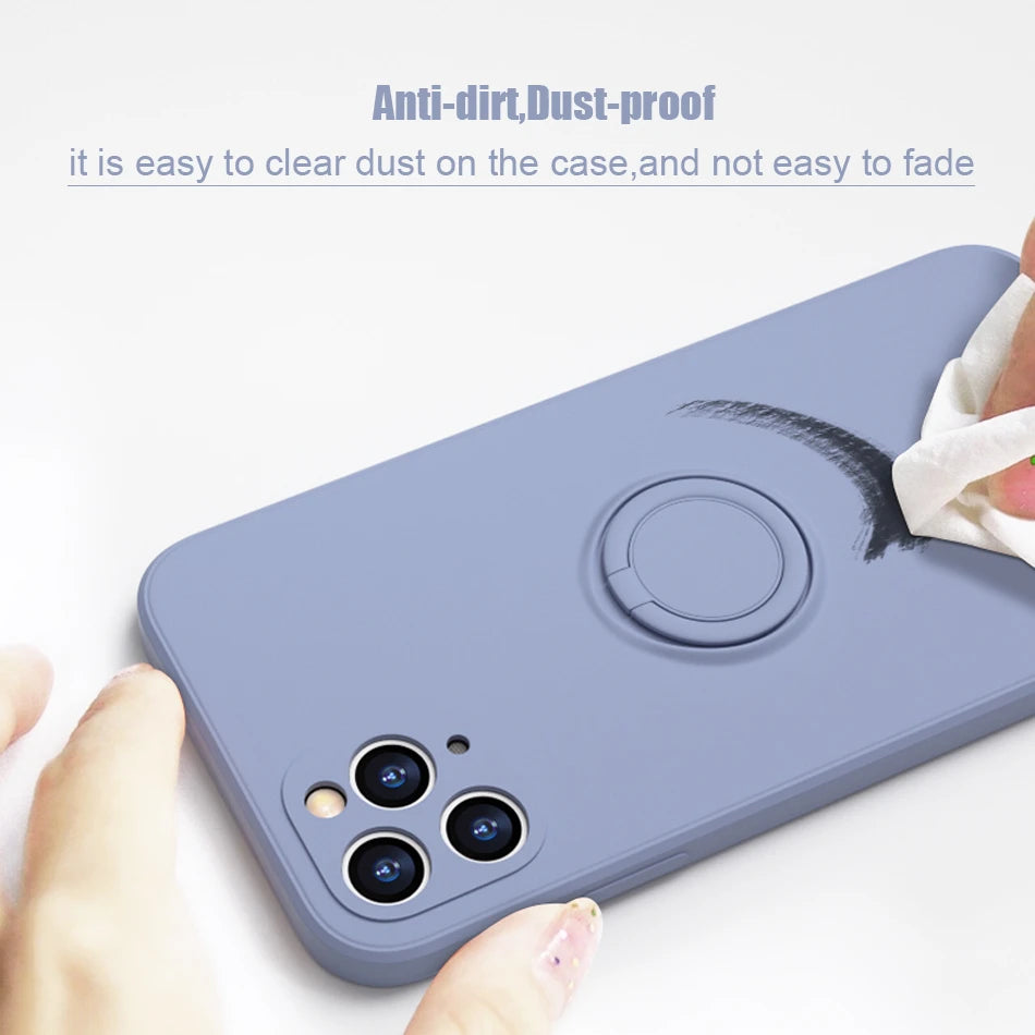 Silicone MagSafe phone case in blue-gray with MagSafe ring and phone-camera cutouts
