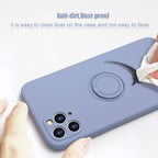 Silicone MagSafe phone case in blue-gray with MagSafe ring and phone-camera cutouts
